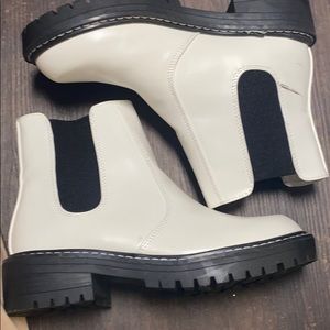 White platform Moto Boots